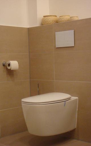 Formschönes WC mit schlankem Sitz, Betätigungsplatte aus Glas